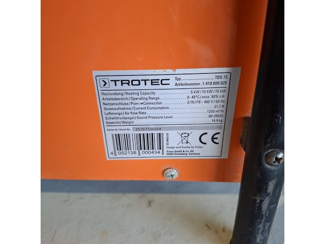 Elektroheater 15kw 400v trotec, tds 75, 2016 - afbeelding 5 van  5