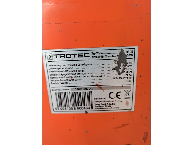 Elektroheater 15kw 400v trotec, tds 75, bouwjaar 2016 - afbeelding 6 van  7
