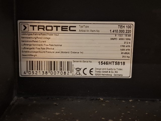 Elektroheater 18kw 400v, trotec, teh 100, 2015 - afbeelding 4 van  5