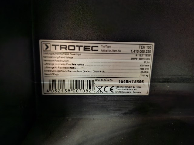 Elektroheater 18kw 400v, trotec, teh 100, 2015 - afbeelding 4 van  4