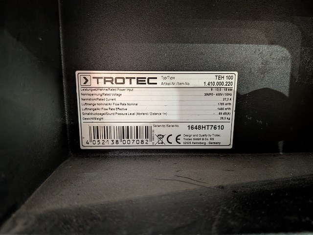 Elektroheater 18kw 400v, trotec, teh 100, 2016 - afbeelding 7 van  7