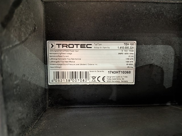 Elektroheater 18kw 400v, trotec, teh 100, 2017 - afbeelding 7 van  7