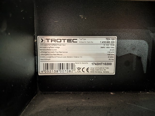 Elektroheater 18kw 400v, trotec, teh 100, 2017 - afbeelding 7 van  7