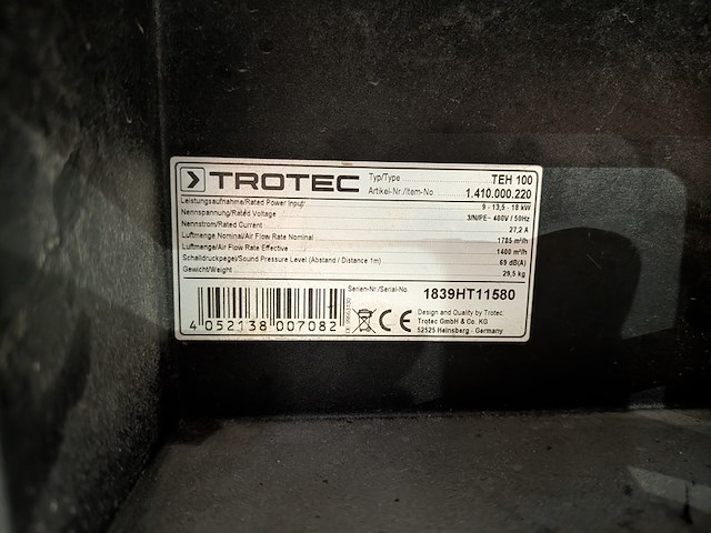 Elektroheater 18kw 400v, trotec, teh 100, 2018 - afbeelding 7 van  7