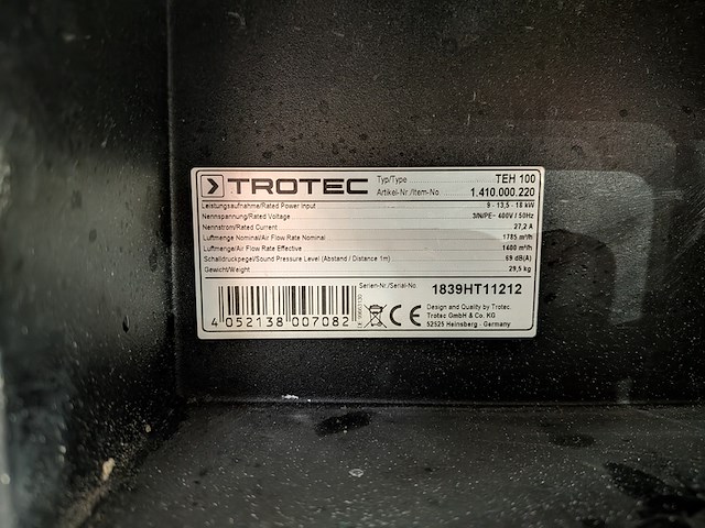 Elektroheater 18kw 400v, trotec, teh 100, 2018 - afbeelding 7 van  7