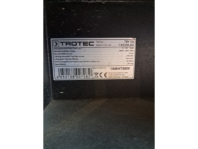 Elektroheater 18kw 400v trotec, teh 100, bouwjaar 2015 - afbeelding 10 van  14