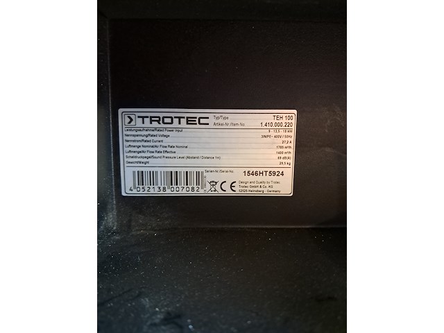 Elektroheater 18kw 400v trotec, teh 100, bouwjaar 2015 - afbeelding 10 van  14
