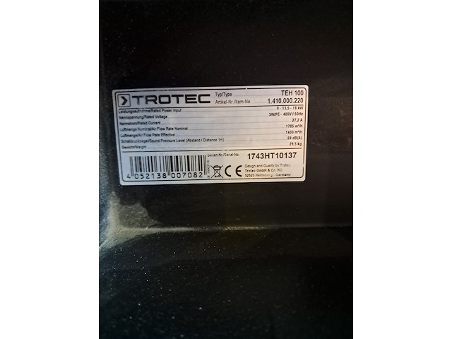 Elektroheater 18kw 400v trotec, teh 100, bouwjaar 2017 - afbeelding 10 van  14