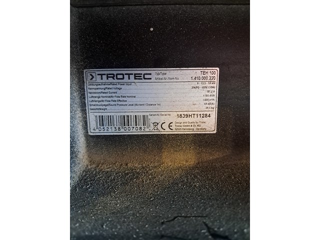 Elektroheater 18kw 400v trotec, teh 100, bouwjaar 2018 - afbeelding 4 van  14