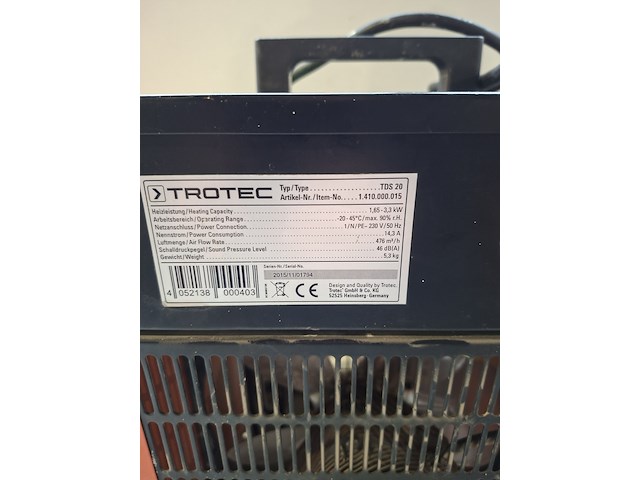 Elektroheater 3kw 230v, trotec, tds 20, 2016 - afbeelding 5 van  5