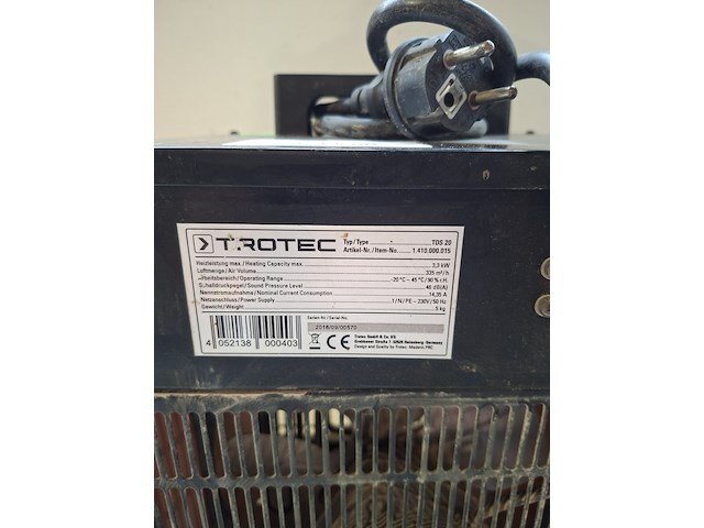 Elektroheater 3kw 230v trotec, tds 20, bouwjaar 2016 - afbeelding 2 van  5
