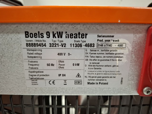 Elektroheater 9kw 400v inelco, 88849450 dania sh 9kw, bouwjaar 2021 - afbeelding 4 van  4