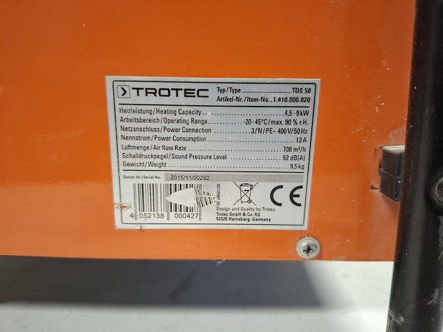 Elektroheater 9kw 400v, trotec, tds 50, 2016 - afbeelding 4 van  4