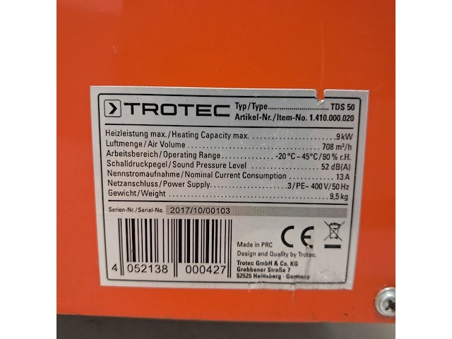Elektroheater 9kw 400v trotec, tds 50, 2017 - afbeelding 4 van  4