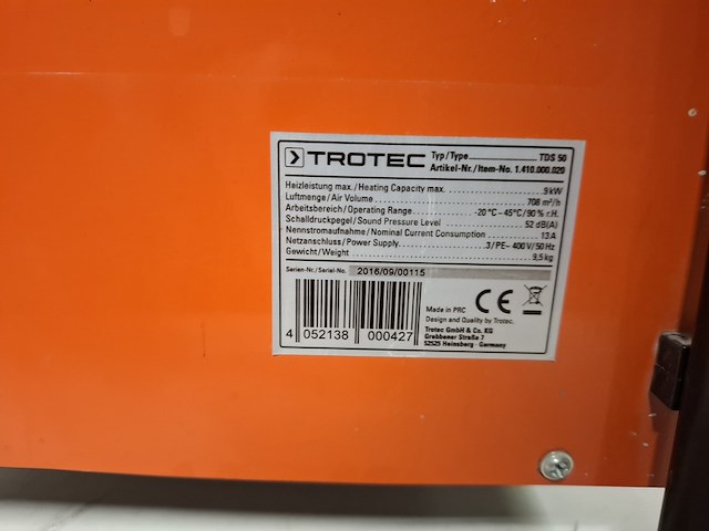 Elektroheater 9kw 400v trotec, tds 50, bouwjaar 2016 - afbeelding 5 van  5