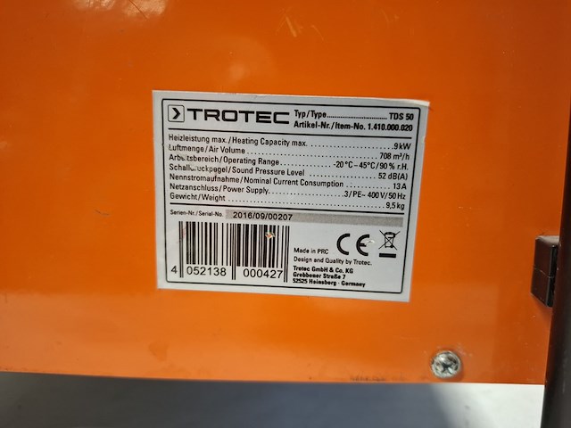 Elektroheater 9kw 400v trotec, tds 50, bouwjaar 2016 - afbeelding 4 van  4