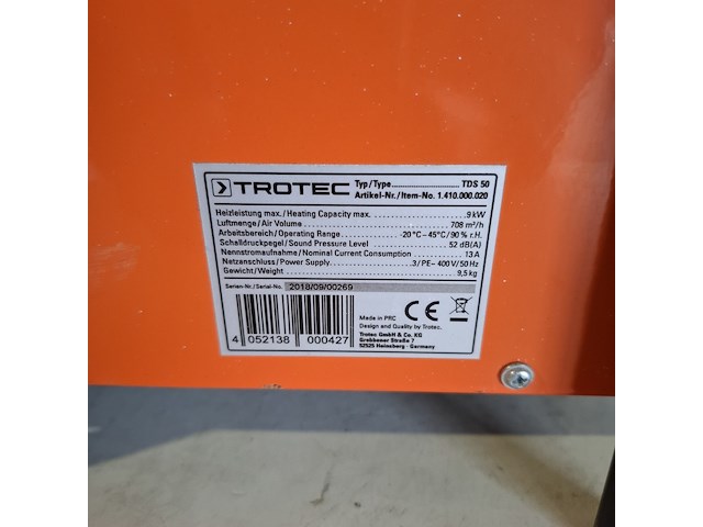 Elektroheater 9kw 400v trotec, tds 50, bouwjaar 2018 - afbeelding 5 van  6