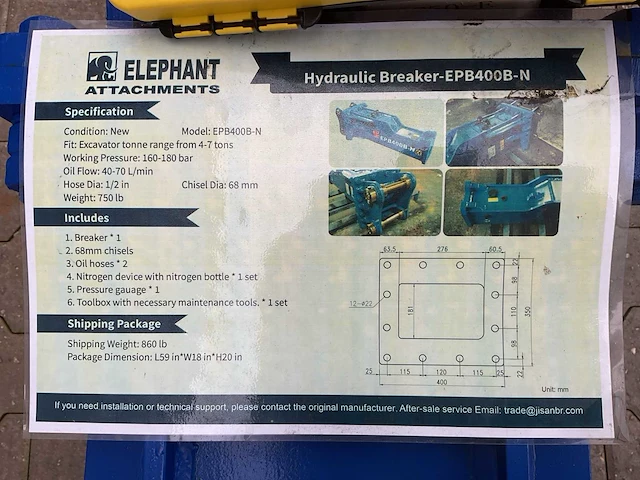 Elephant epb400b-n hydraulische breker schranklader - afbeelding 3 van  11