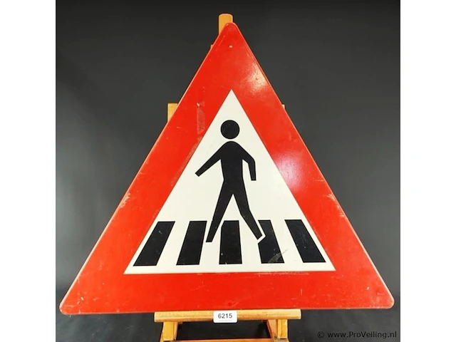Emaille nederlandse verkeersbord j22, dat waarschuwt voor een nabijgelegen voetgangersoversteekplaats (een zebrapad) - afbeelding 2 van  5