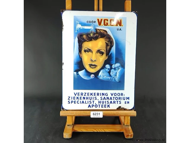 Emaille reclamebord van de coöperatieve vereniging voor ziekenkostenverzekering "v.g.c.n. u.a." - afbeelding 1 van  6