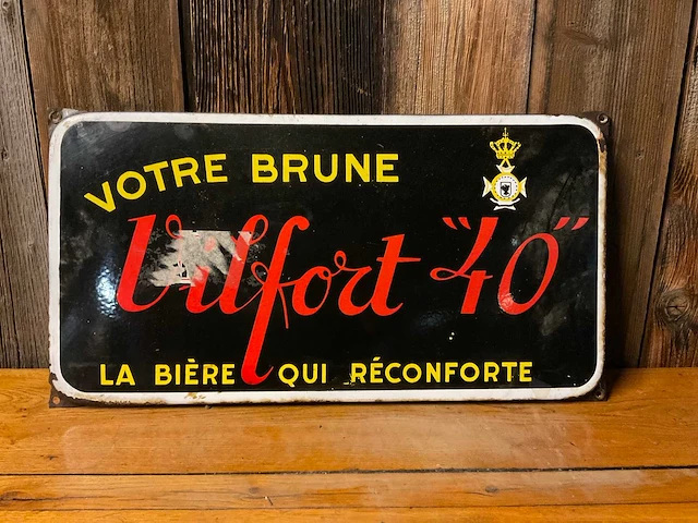 Emaille | “votre brune – vilfort ‘40’ – la bière qui réconforte” | horeca-/reclamebord - afbeelding 1 van  4