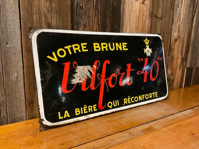 Emaille | “votre brune – vilfort ‘40’ – la bière qui réconforte” | horeca-/reclamebord - afbeelding 2 van  4