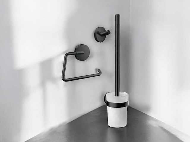 Emco toiletset met toiletborstelhouder handdoekhaak en toiletrolhouder mat zwart - afbeelding 1 van  6