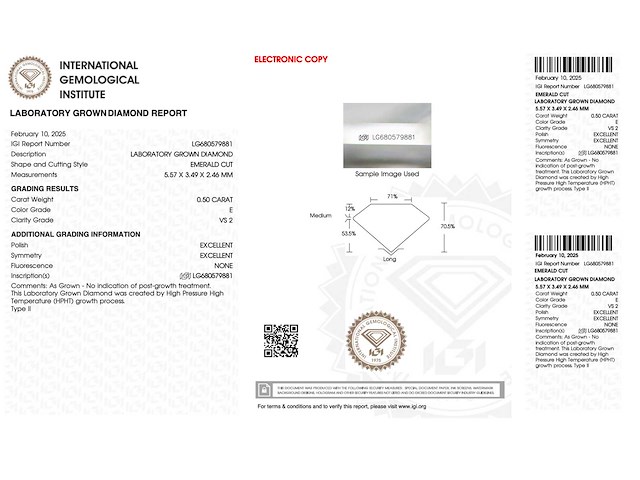 Emerald geslepen diamant 0.50 carat gecertificeerd - afbeelding 3 van  4