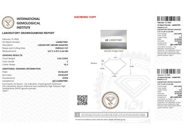 Emerald geslepen diamant 0.50 carat gecertificeerd - afbeelding 4 van  4