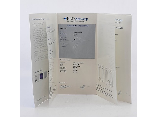 Emeroude geslepen diamant, 0,51 karaats (vvs1) - afbeelding 5 van  7