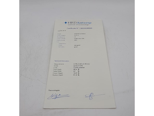 Emeroude geslepen diamant, 0,51 karaats (vvs1) - afbeelding 7 van  7