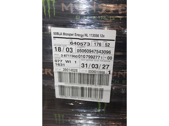 Energiedrank monster. 176 trays a 12 x 0,5l. 2112 blikken. tht 3-27. bod is inclusief 316,80 euro statiege... - afbeelding 5 van  6