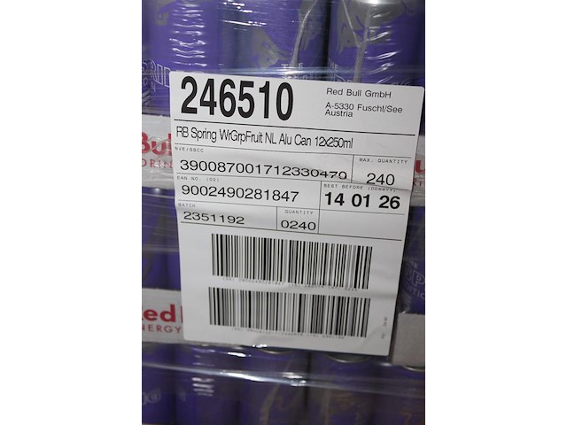 Energiedrank red bull spring edition walstro & grapefruit. 240 trays a 12 x 0,25l. 2880 blikken. tht 1-26. ... - afbeelding 4 van  4