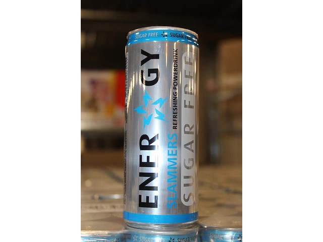 Energy slammers powerdrink sugar free. 150 trays a 24 blikken 0,25l. 3600 blikken. tht 28-5-2026. bod is in... - afbeelding 3 van  3