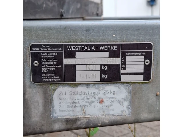 Enkelas aanhanger, westfalia, 118451, 2000 - afbeelding 11 van  19