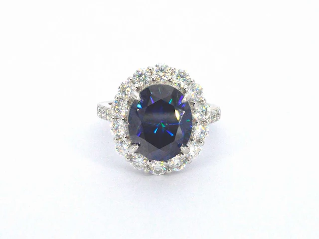 Entourage ring briljant blauwe saffier - afbeelding 1 van  10
