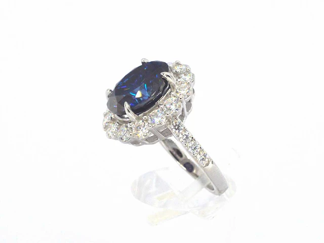 Entourage ring briljant blauwe saffier - afbeelding 4 van  10
