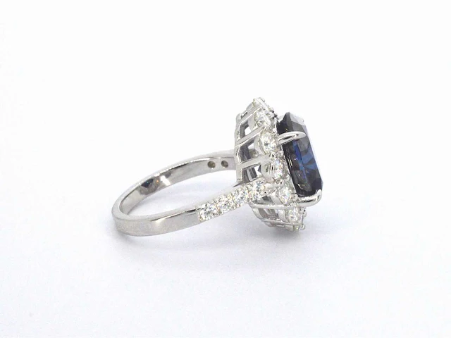 Entourage ring briljant blauwe saffier - afbeelding 5 van  10