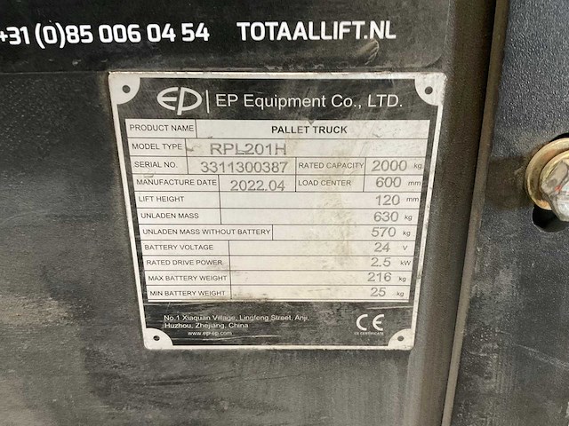 Ep equipment elektrische palletwagen | 2000 kg - afbeelding 5 van  11