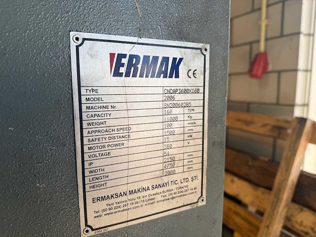 Ermaksan - 2006 - cnc ap 3600x160 - cnc-kantbank - afbeelding 3 van  7