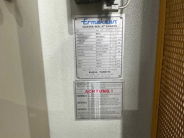 Ermaksan - ap 3100mm x 160t - press brake - 1998 - afbeelding 3 van  11