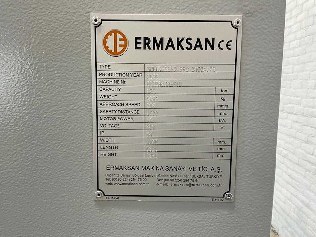 Ermaksan - speed-bend pro 3100x175 - cnc press brake - 2022 - afbeelding 14 van  22
