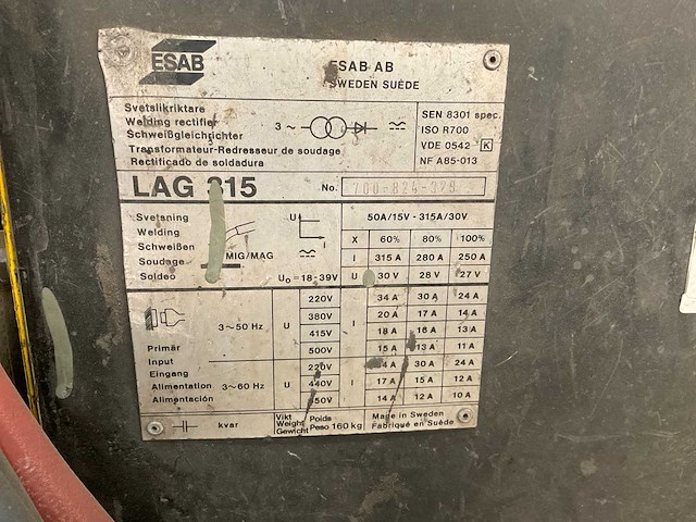 Esab lag315 lasmachine - afbeelding 7 van  7