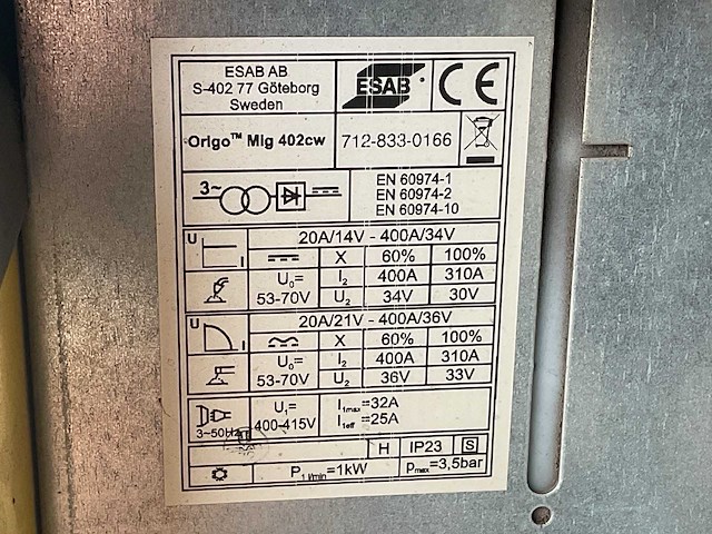 Esab origo mig 402cw lasapparaat - afbeelding 2 van  10