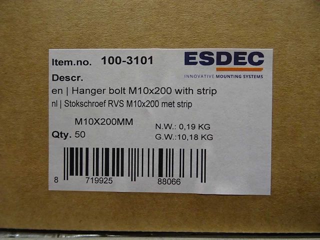 Esdec - 100-3101 - stokschroef rvs m10x200mm (300x) - afbeelding 3 van  4