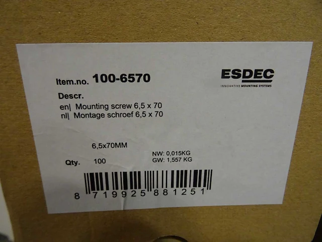 Esdec - 100-6570 - montageschroef 6,5x70 (950x) - afbeelding 2 van  2
