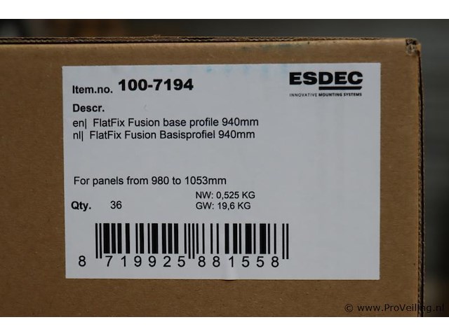 Esdec flatfix fusion basisprofiel voor zonnepanelen 940mm 100-7194 - 4 dozen á 36 stuks - afbeelding 3 van  3