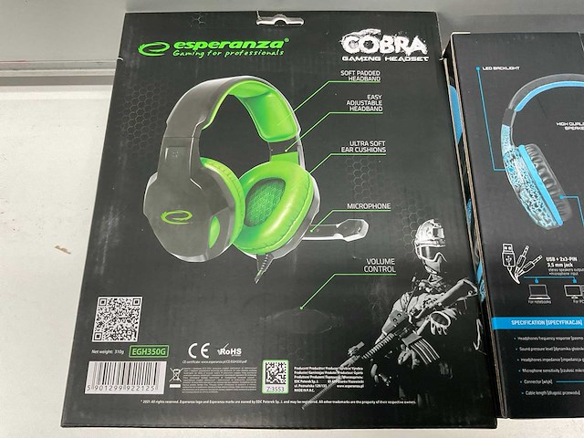 Esparanza, hellcat gaming headset, backlit stereo headset headset (2x) - afbeelding 4 van  8