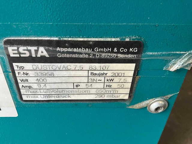 Esta lutec - dustovac 7,5 83.107 - filter exhaust unit - 2001 - afbeelding 3 van  11