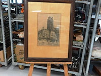 Ets (1/10) de grote kerk en de haven (bomkade) in dordrecht van marius janssen (1885-1957) - afbeelding 1 van  5